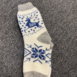 Festive Reindeer Knit Socks - Cream and Blue